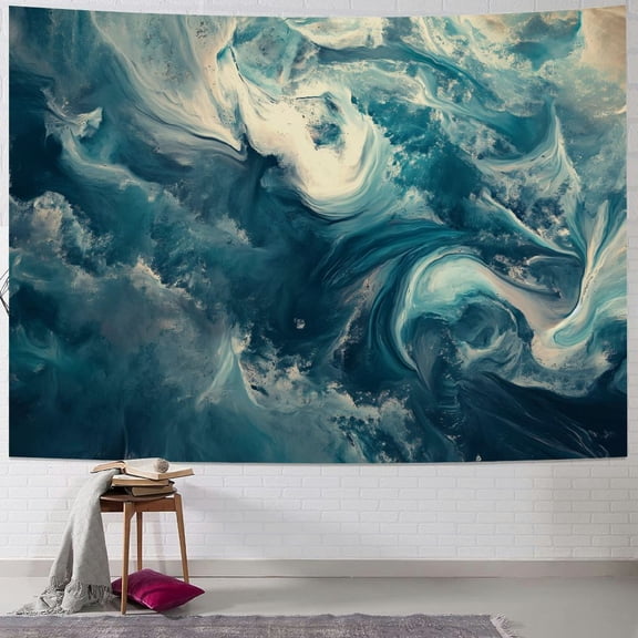 JRXY CRASHING WAVES TEAL Tapestry - High-Quality Short Plush, Soft and Lightweight Painting