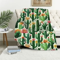 JRXY Cactus Fuzzy Blanket Boho Succulent Flannel Throw Blanket for Sofa Couch Decor Green Plants All Season Bed Blanket Utra Soft Thorny Plants Plush Blanket Bedroom Cartoon White