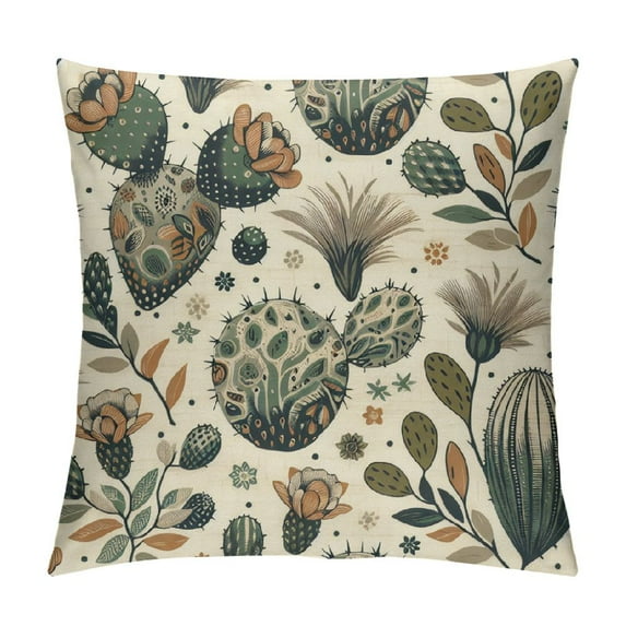 JRXY Cactus Pillow Covers Decorative Green Succulent Cactus and Orange Flowers Square Pillow Case for Men/Women /Light Green and Orange White