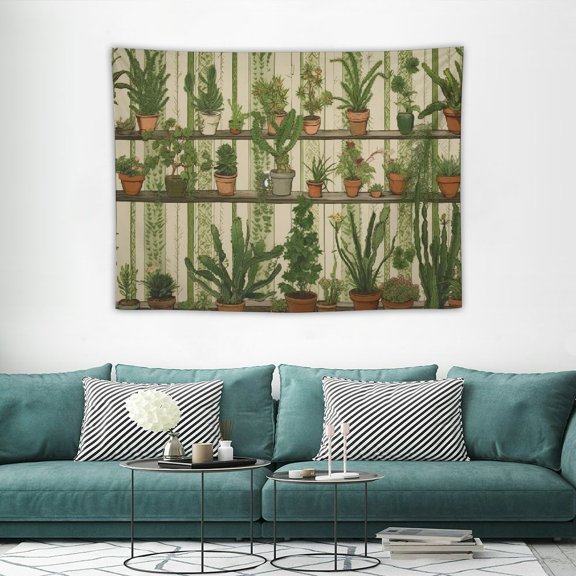 JRXY  Cactus Tapestry Tropical Desert Succulent Plants on Wood Shelf Wall Hanging Blanket Watercolor Botanical Tapestries for Bedroom Living Room Dorm Decor 40x30in