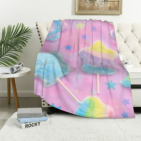 JRXY Candy Print Silky Soft Plush Throw Blanket - Cotton Candy White