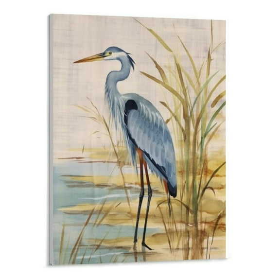 JRXY Canvas Animal Wall Art Modern Paintings & Prints Decorations Blue Resting Heron Abstract Nature Wall Hanging Artwork for Bedroom Living Room Office Kitchen - 16x20 Inch Picture 1