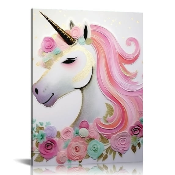 JRXY Canvas Art Home Decoration Painting Wooden Frame Unicorn Horse Girl Room Wall Art Decoration Printing Animal Painting 12x16 in