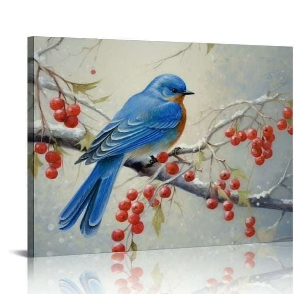 JRXY Canvas Nature Wall Art Peaceful Winter Bluebird Modern Romantic Abstract Artwork - 20x16 Inch 16x12in