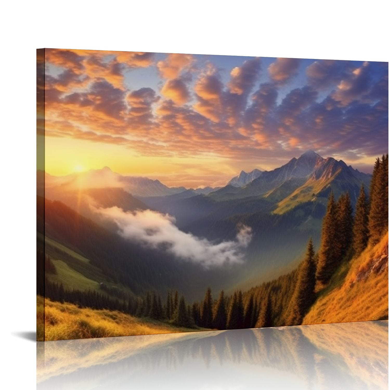 JRXY Canvas Print Wall Art Sunset Over The Golden Mountain Forest ...
