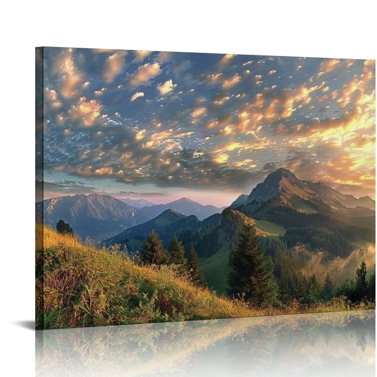 JRXY Canvas Print Wall Art Sunset Over The Golden Mountain Forest ...