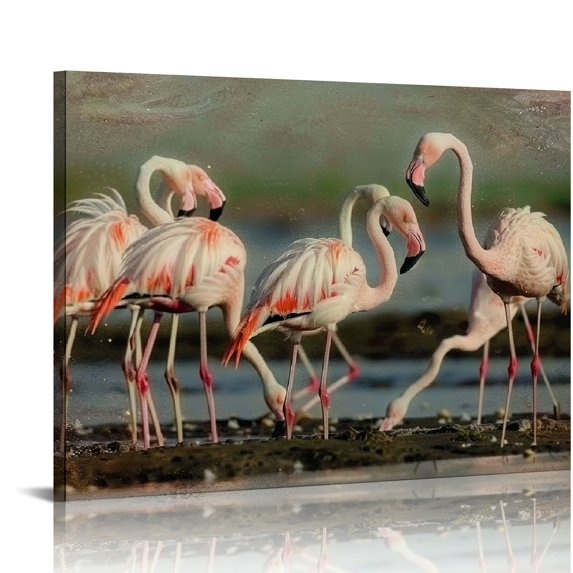 JRXY Canvas Print Wall Art Vibrant Pink Flamingos Safari Jungle Nature Wilderness Photography Realism Modern Art Decorative Multicolor Rustic Animals Cozy/Calm for Bedroom picture 3