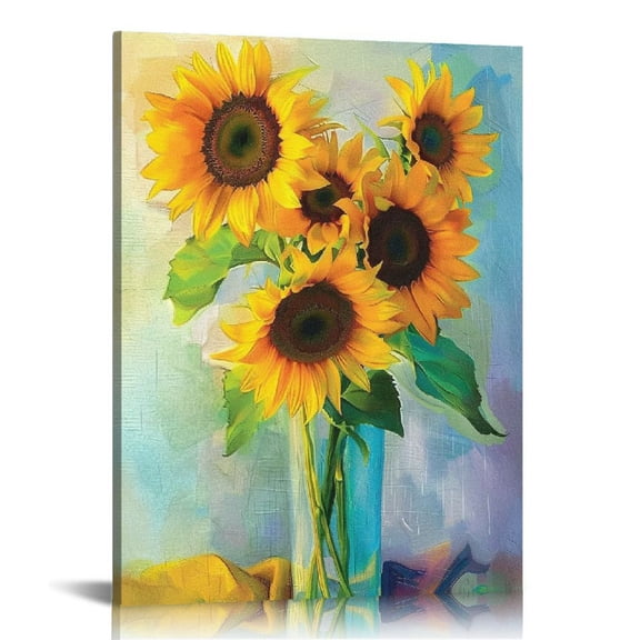 JRXY Canvas Print Wall Art Watercolor Smudge Effect Sunflower Bouquet Floral Botanical Illustrations Modern Art Rustic Scenic Colorful Multicolor for Living Room, Bedroom, 12x16 in