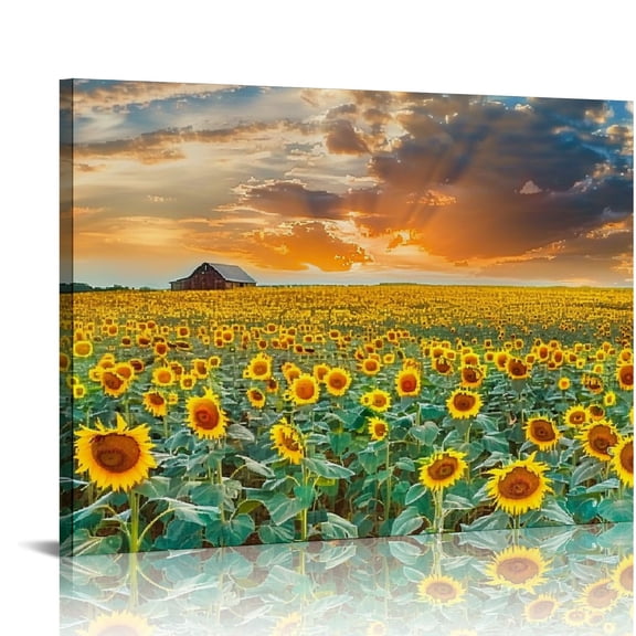 JRXY  Canvas Prints Wall Art Decor Sunflower Field Sunset Beautiful nature Landscape Panorama Farm Field Idyllic Scene Pictures Giclee Printing for Home Office Decoration picture 1