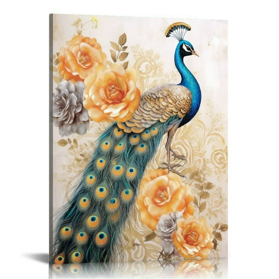 JRXY Canvas Prints Wall Art Framed Picture Painting of Colorful Peacock for Home Decoration - Single Panel for Living Room Wall Decor, 16x20 inch 16x20 in