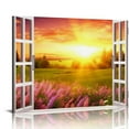 thumbnail image 1 of JRXY  Canvas Prints Wall Art Lavender Garden Sunflower with Sunset Wall Art Painting, Elephant Beautiful Landscape, Framed Print Poster for Living Room Bedroom (Window lavender) 16x12in, 1 of 4