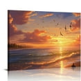 thumbnail image 1 of JRXY Canvas Wall Art Beach Sunset Ocean Waves Wall Decor " Modern Seascape Canvas Artwork Contemporary Nature Pictures Painting  Prints Framed Ready to Hang for Home Decoration 16x12in, 1 of 4