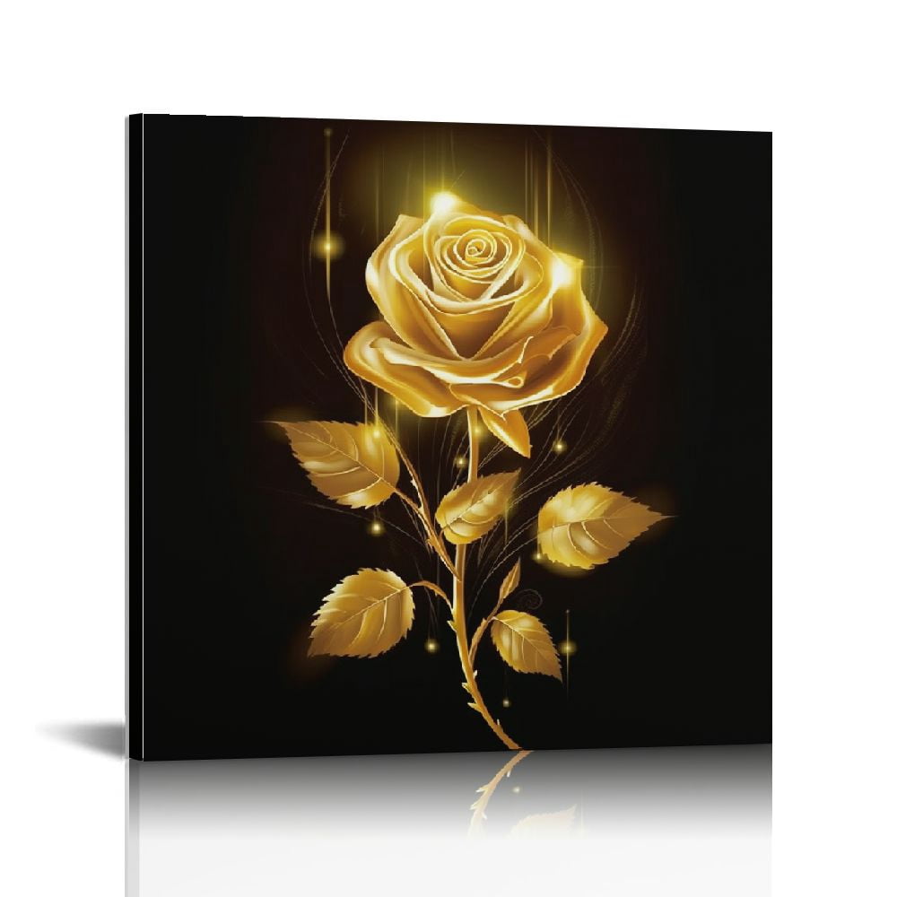 JRXY Canvas Wall Art Black and Golden Rose Gold Sparkle Flower Romantic ...