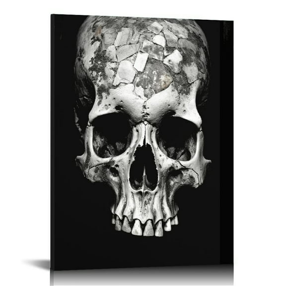 JRXY Canvas Wall Art Black and White Skull Painting Abstract Halloween Day of Dead Posters Home Bedroom Decor Gallery Wrapped 12x16 in