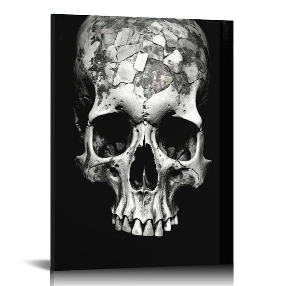 JRXY Canvas Wall Art Black and White Skull Painting Abstract Halloween Day of Dead Posters Home Bedroom Decor Gallery Wrapped 16x20 in