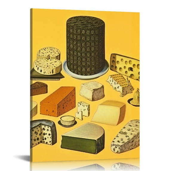 JRXY Canvas Wall Art Cheese Vintage Poster Food Print,Kitchen Decoration Art Artwork Painting for Modern Living Room Office Decor Framed Ready to Hang 16x20 in