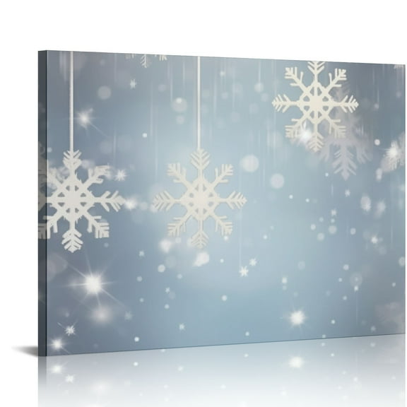 JRXY Canvas Wall Art Christmas Snowflake Star White Snow Winter Theme Picture Poster Artwork Painting for Bedroom Bathroom Kitchen Wall Decor Framed Ready to Hang 20x16in
