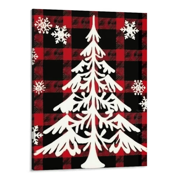 JRXY Canvas Wall Art Christmas Tree Red and Black Buffalo Check Plaid Picture Modern Artwork Printed on Canvas - Oil Painting for Wall Decor Framed Ready to Hang - 16x20 Inch 16x20in