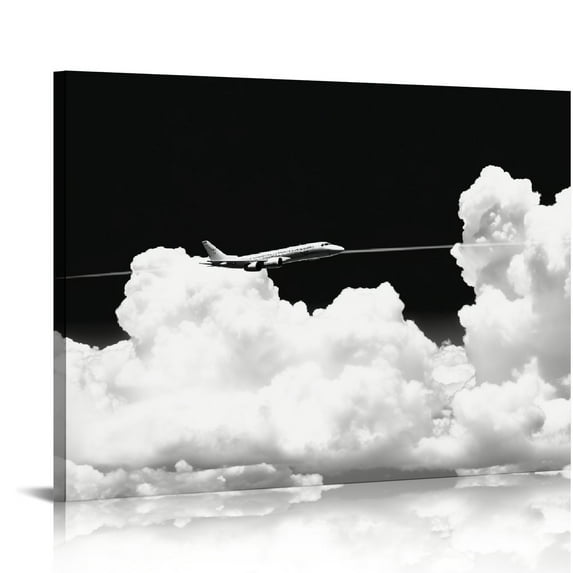 JRXY Canvas Wall Art Decor White cloud on black Print Pictures Poster Artwork Framed Paintings for Living Room  Bathroom Bedroom Decorations 16x12in