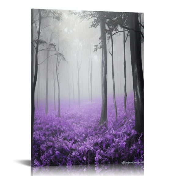 JRXY Canvas Wall Art Decor for Bedroom Bathroom Fall Maple Leaf Purple Picture Print Painting,Framed Artwork for Living Room,Office. 12x16 in