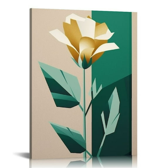 JRXY  Canvas Wall Art, Golden Rose Flowers Picture  Framed Artwork, Minimalist Wall Decor, Modern Floral Canvas Prints, For Living Room Bedroom Bathroom Office Kitchen  16x20 in
