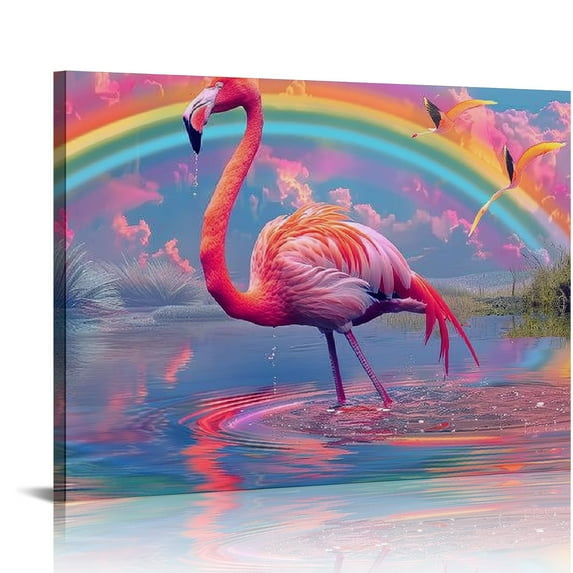 JRXY Canvas Wall Art Home Decor, Rainbow Pink Flamingo Canvas Prints, Rustic Wall Decor for Bedroom Bathroom Decor Wall Art Office Decor picture 2