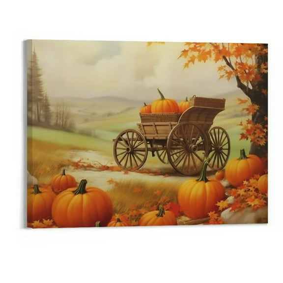 JRXY Canvas Wall Art Painting Pumpkin Fall Leaf Pictures 20x16in for Living Room Bedroom Thanksgiving White 20x16in