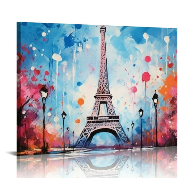 JRXY Canvas Wall Art Paris Eiffel Tower Decor Modern Graffiti Canvas Prints Ready to Hang for Living Room Bedroom Framed Home Decor picture1