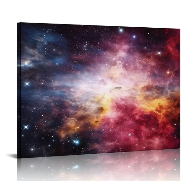 JRXY  Canvas Wall Art - Pink Nebula Galaxy Abstract Fantasy, Cosmos Universe Stars Picture for Bedroom Artwork Framed 20x16in