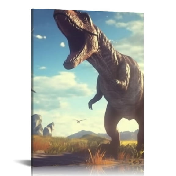 JRXY Canvas Wall Art Ready to Hang Tyrannosaurus rex roars at a brachiosaurus in the nature Prints Artwork Paintings for Living Room Bedroom Bathrooms Office Wall Decorations