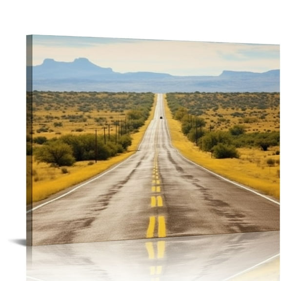 JRXY  Canvas Wall Art Rural Country Road Long and Straight Undulating to the Horizon Painting Pictures Printed Stretched &amp; Framed Poster Artwork for Home Decor Ready to Hang 20x16in