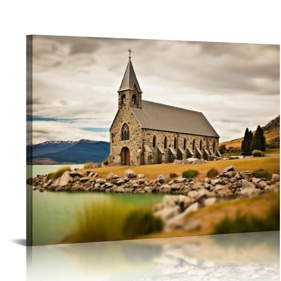 JRXY Canvas Wall Art Scottish Stone House Landscape Pictures Posters Printing Large Prints Wall Decor With Framed 16x12in