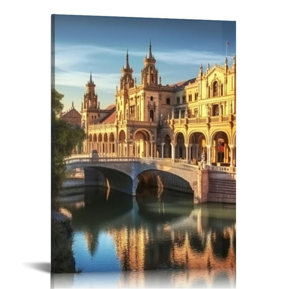 JRXY Canvas Wall Art - Seville Spain The Plaza de Espana Spain Square Painting on Canvas Wall Art Office Living Room Kitchen Modern Home Decor 12x16 in