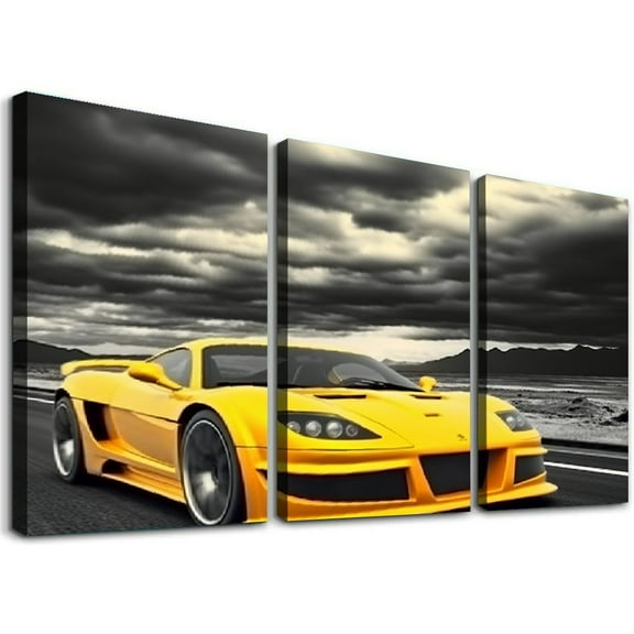 JRXY Car Pictures Black and White Wall Art Racing Car Canvas Prints for Men Teen Boys Room Sports Car Wall Decor 12''x16''X3 Panels 12x16x3pcs