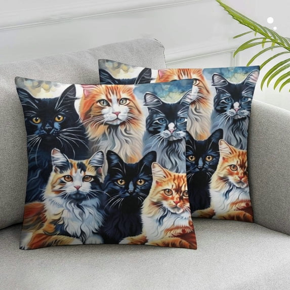 JRXY Cat Throw Pillow Case, Cute Design Watercolor Art Decor Pillow Cover, Bedroom Living Room Cushion Cover for Couch Sofa Bed,Set of 2 White
