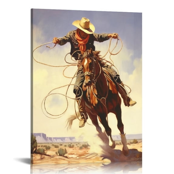 JRXY Charles Marion Russell Art Prints - A Bad Hoss Poster - Western Cowboy Canvas Wall Art - Old West Painting Vintage Poster Cool Wall Decor for Living Room Bedroom Office 12x16 in