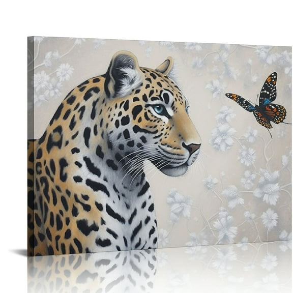 JRXY Cheetah Black Gold Wall Art: Leopard Decor Cheetah Print Room Decor Tropical Black Wall Art Canvas Framed Ready to Hang 16x12in