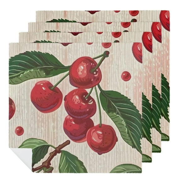 JRXY Cherries Leaves Red Polyester Cloth Napkins Washable Gift Party Dinner Decoration 2 PCS