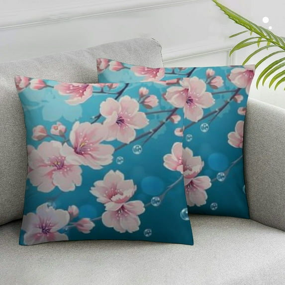 JRXY Cherry Blossoms Pillow Cover Pink Flowers Plum Branch Cherry Blossom Flower Pillow Case Protector with Zipper Decorative Soft Rectangle Bed Pillowcases for Bedroom,Couch,Teal,2pcs White