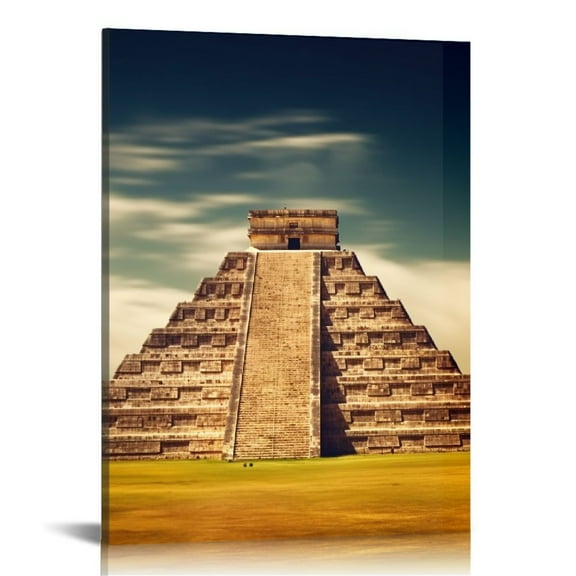 JRXY Chichen Itza Wall Art for Bedroom Mexico Canvas Art Wall Decor Mayan Pyramid Modern Wall Art Pictures for Living Room Ancient Mexico Artwork Paintings Giclee Framed Ready to Hang, 12x16 in