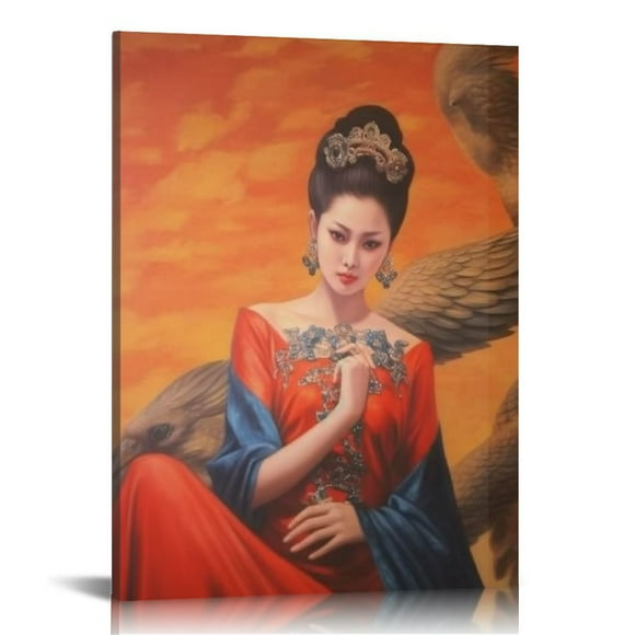 JRXY Chinese Opera Peking Opera Poster Phoenix Oil Painting Canvas Wall Art Prints for Wall Decor Room Decor Bedroom Decor Gift Frame 16x20 in