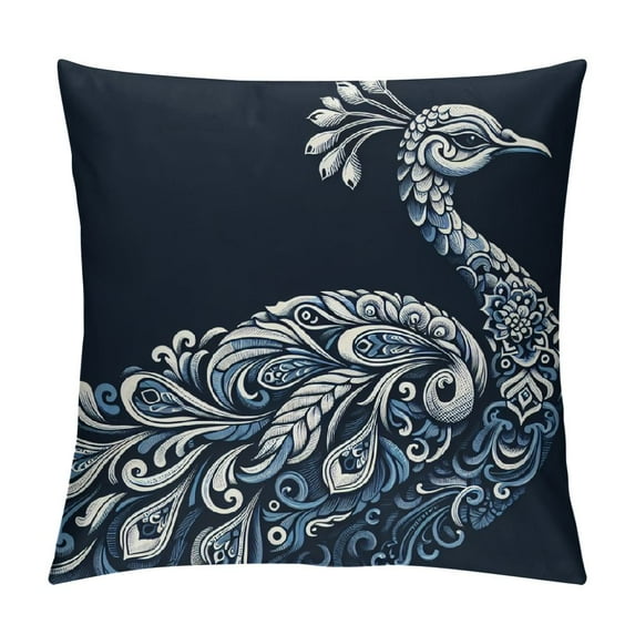JRXY Chinese style blue and white porcelain peacock Pillow Covers Decorative Couch Pillow Cases Throw Pillows Decor For Living Room Bed Couch Sofa Porch(blue and white porcelain decoration) 22x22in