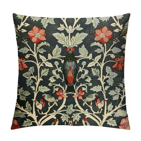 JRXY Chinoiserie Floral Bird Colorful Pillow Covers Orange Sage Green Pimpernel Flower Throw Pillow Cases Vintage Art Pillow Covers Modern Home Decor for Couch Patio Sofa Porch White