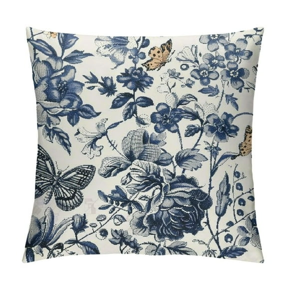 JRXY Chinoiserie Pillow Cover  Blue and White Flower Decoration Throw Pillow Covers Vintage Floral Outdoor Pillowscase  Cushion Covers for Sofa Couch Bedroom Home Decor 18x18in