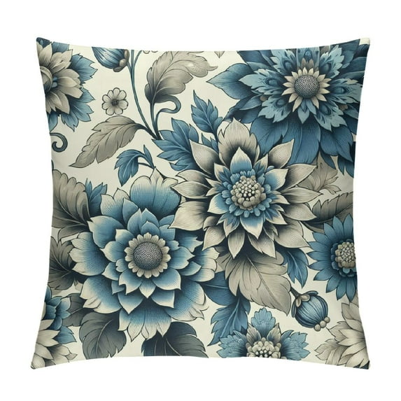 JRXY Chinoiserie Pillow Cover  Vintage Blue Flower Throw Pillow Covers Spring Summer Floral Outdoor Pillow Cases Cushion Covers for Couch Sofa Bedroom Chinoiserie Decor (Pack of 2) 18x18in