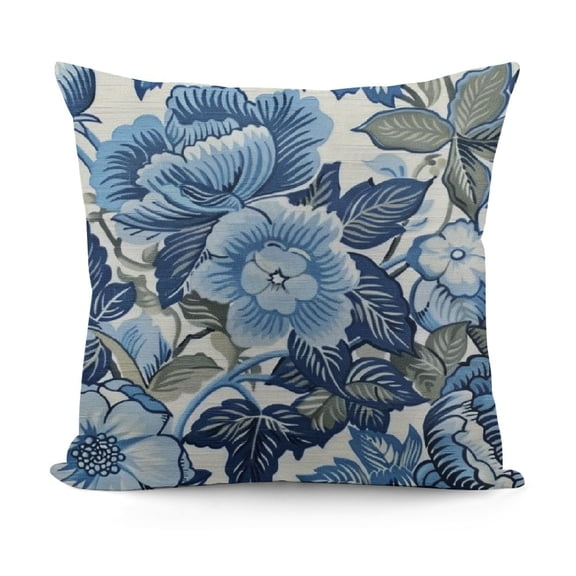 JRXY  Chinoiserie Pillow Covers Honshu Peony Flower Cushion Cover 18x18in Blue and Beige Asian Pillow Case Eurosham Accent Toss Pillowcase Rustic Decor for Sofa Living Room Bedroom White