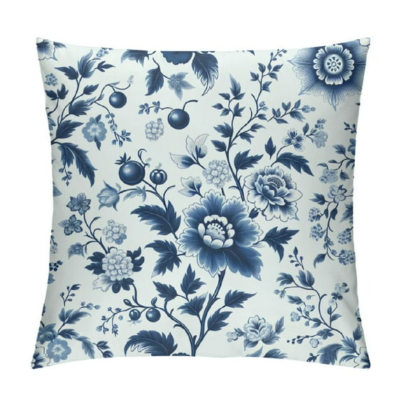 JRXY Chinoiserie Pillow Covers Outdoor Blue and White Porcelain Floral Decoration Cushion Cover Vintage Pillow Case for Bed Living Room Couch Home Decor 12x12in