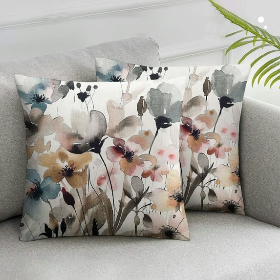 JRXY Chinoiserie Poppy Flowers Throw Pillow Cover Seasonal Spring Summer Cushion Case Outdoor Decoration for Sofa Couch Farmhouse,Set of 2 White