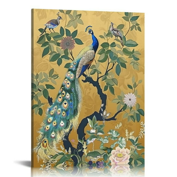 JRXY Chinoiserie With Birds and Peonies Traditional Framed Wall Art Decor for Bedroom Living Room Bathroom Office 16x20 in