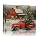 thumbnail image 1 of JRXY Christmas Canvas Wall Art Print - Old Barn, Truck, Cardinals, Tree and Lights in Snow - Rustic Holiday Home Decor Artwork 20x16in, 1 of 4